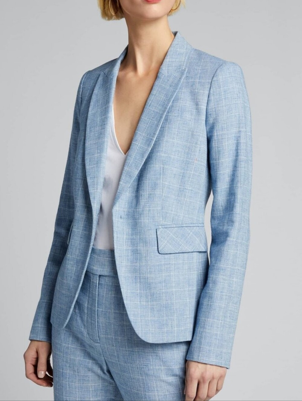 Veronica Beard Cutaway Dickie Blazer Jacket in Pale Blue Check Size 4
